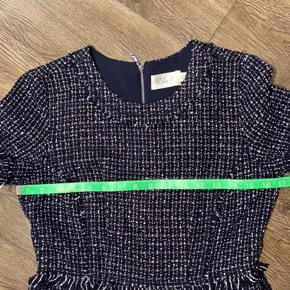 Eliza J Sparkly Tweed Blue and White Dress - Picture 5 of 9